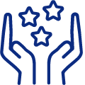 Icon of two open hands with three stars in between them